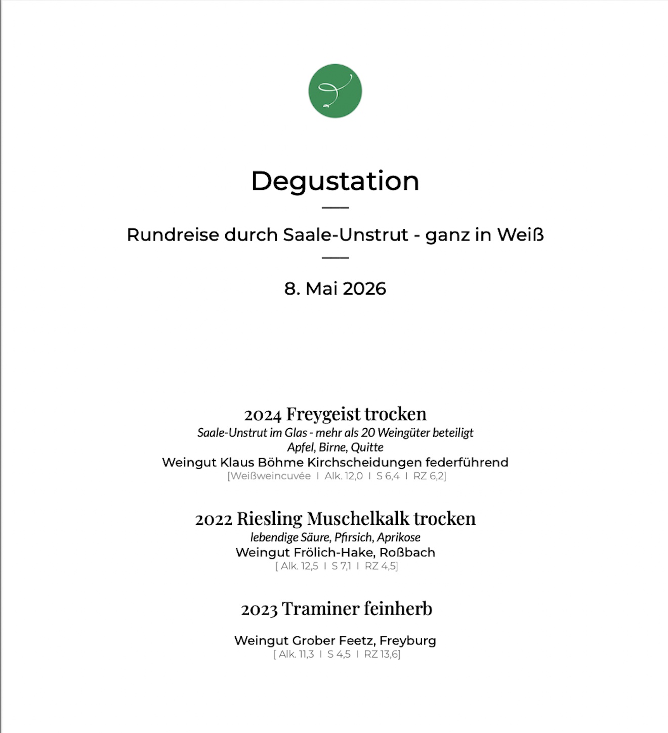 Degustation 3 Weinbeispiele "Reise durch Saale/Unstrut - Ganz in Weiß"