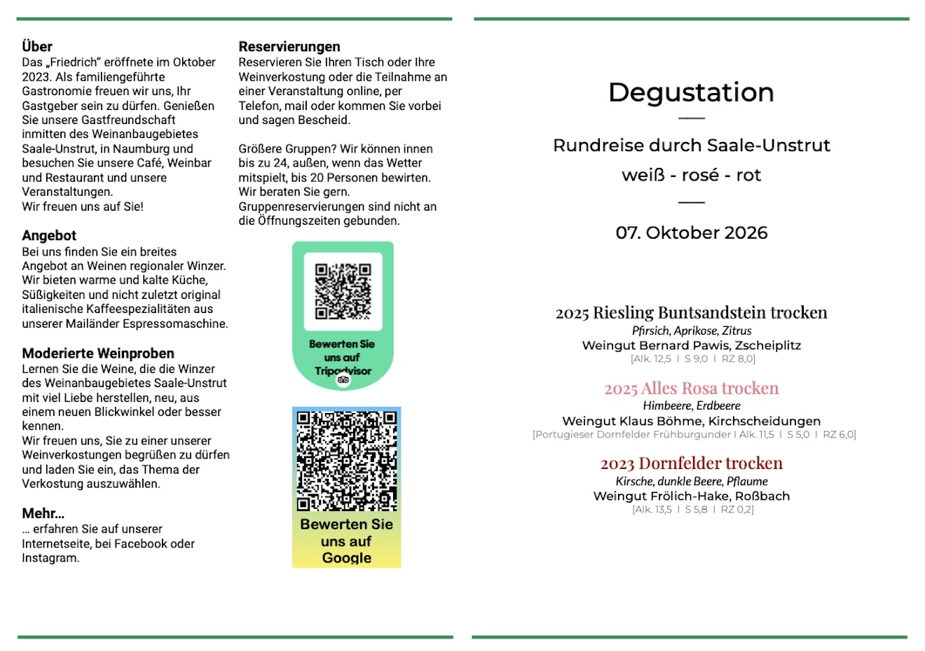 Degustation 3 Weinbeispiele "weiß - rose - rot" Oktober 2026